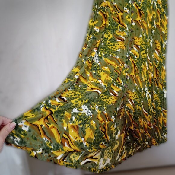 Vintage 90s animal yellow print maxi dress sleeveless Plus Size 3X - Picture 5 of 6
